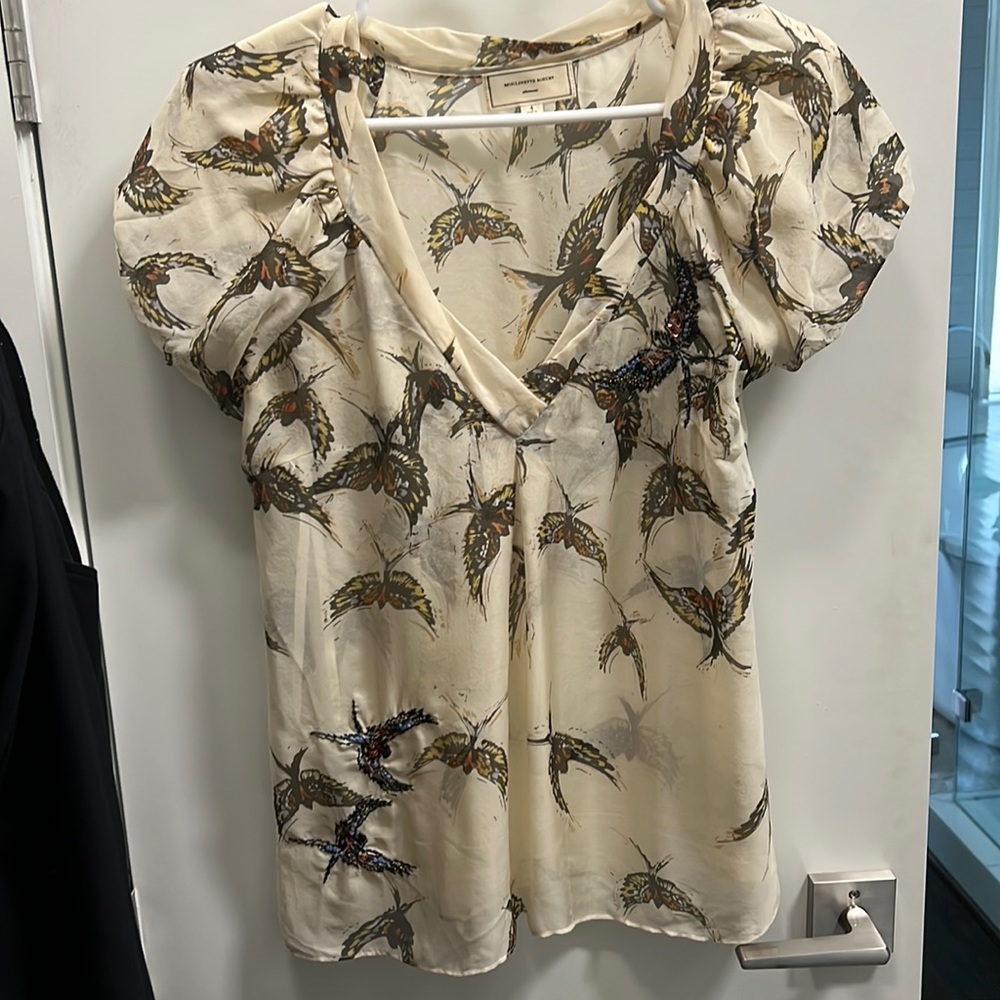 anthropologie moulinette soeurs swallow bird 100% silk blouse size 4